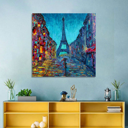 Rainy Paris Street with Eiffel Tower Wall Art