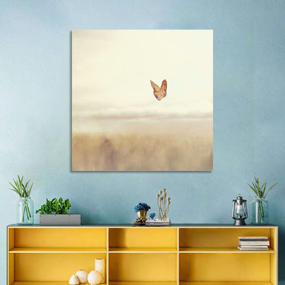 Monarch Over Beige Field Wall Art