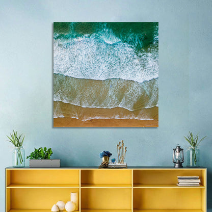 Aerial Teal Beach with Surfers Wall Art