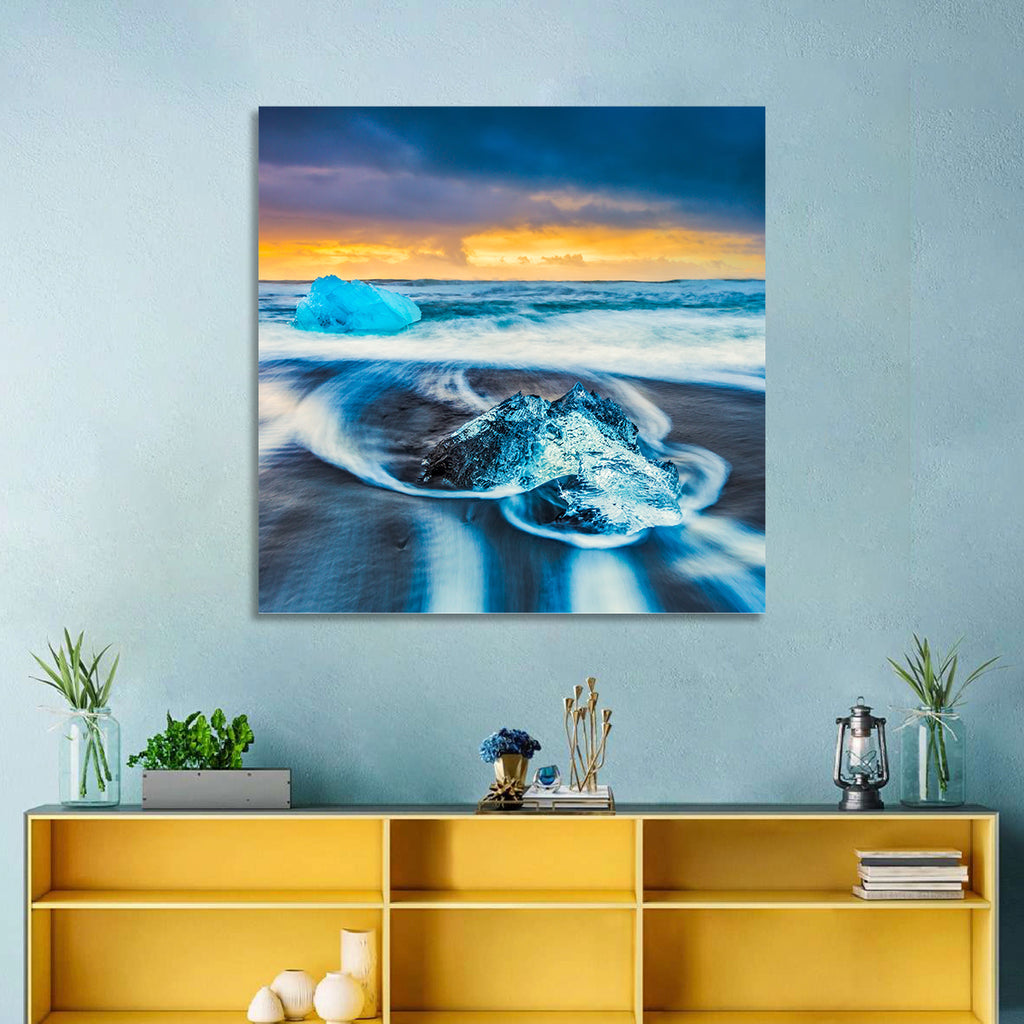 Diamond Beach Ice at Dusk Wall Art