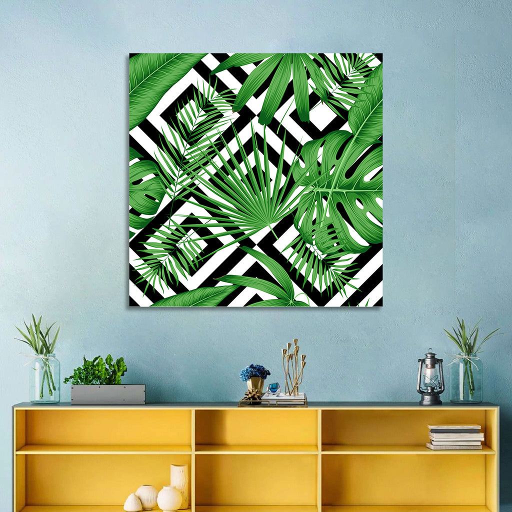 Tropical Geometric Leaves Pattern Wall Art