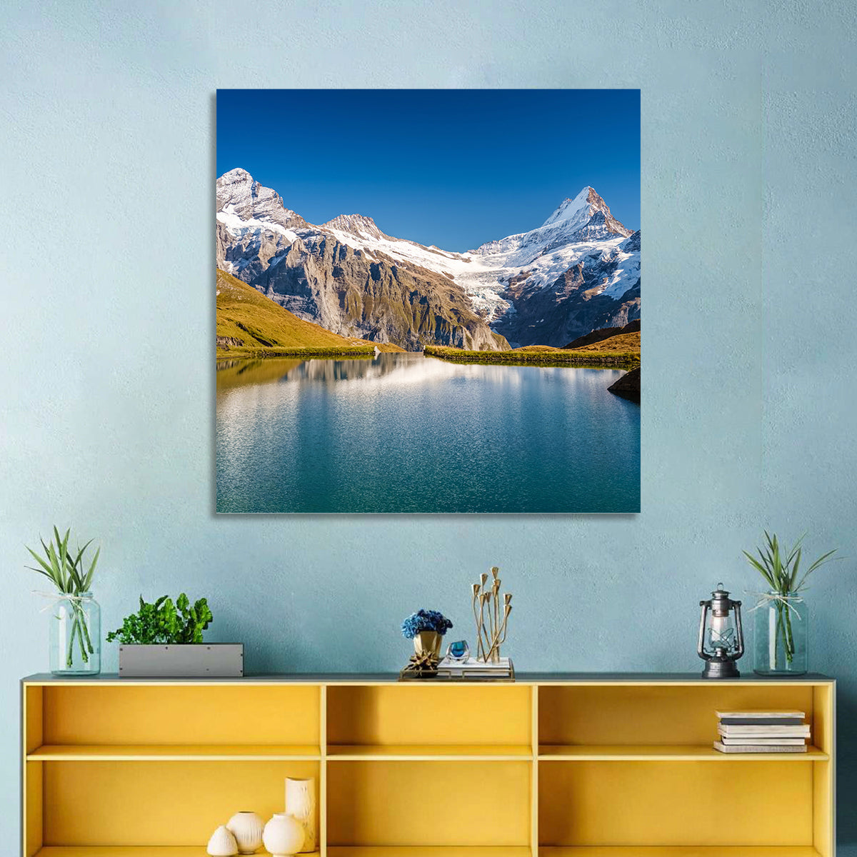 Bachalpsee Mountain Reflection Wall Art in a room, square