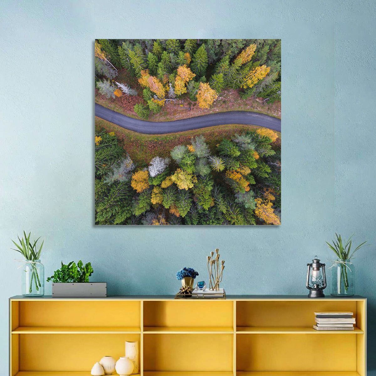 Aerial Autumn Forest Road Wall Art
