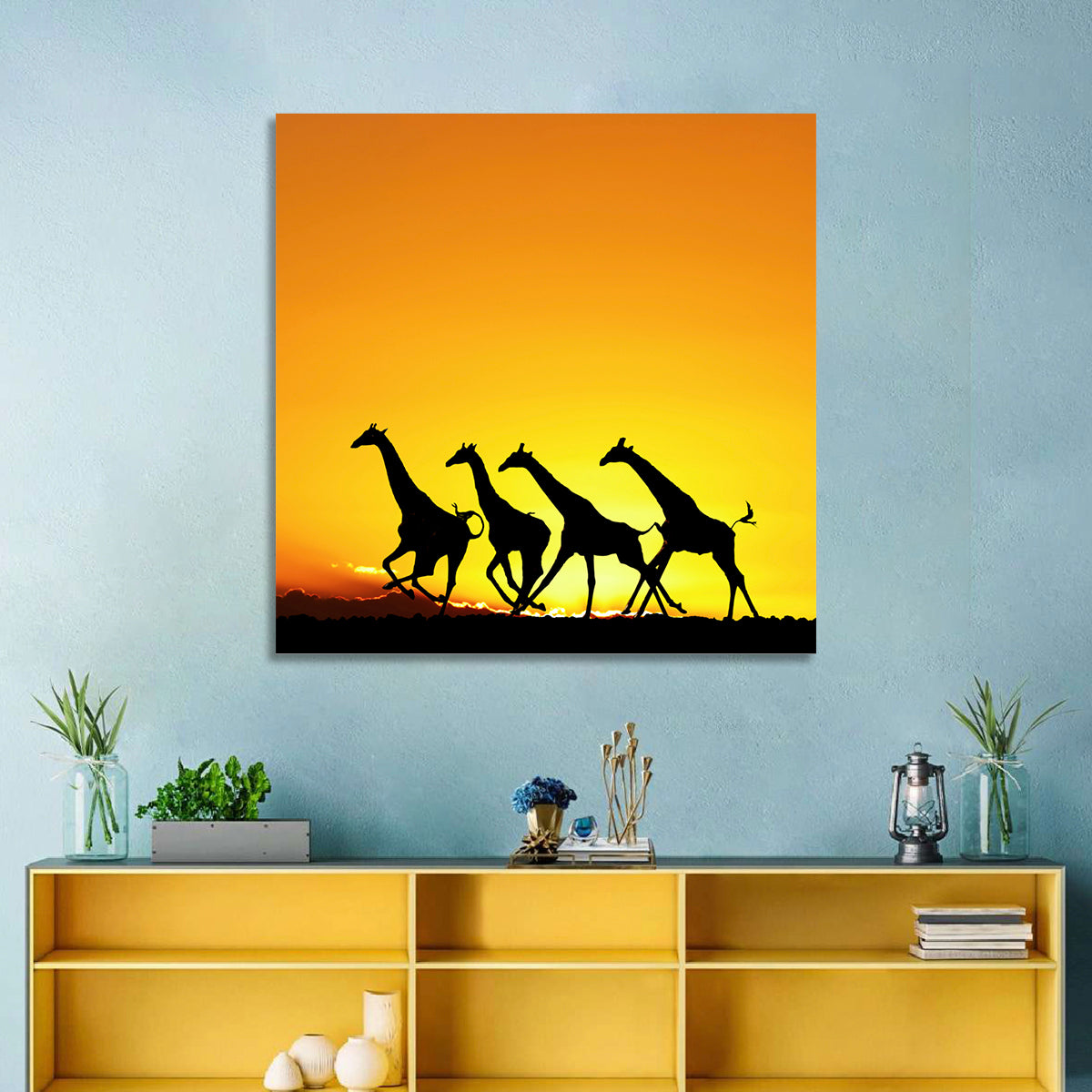Savanna Giraffes at Sunset Wall Art