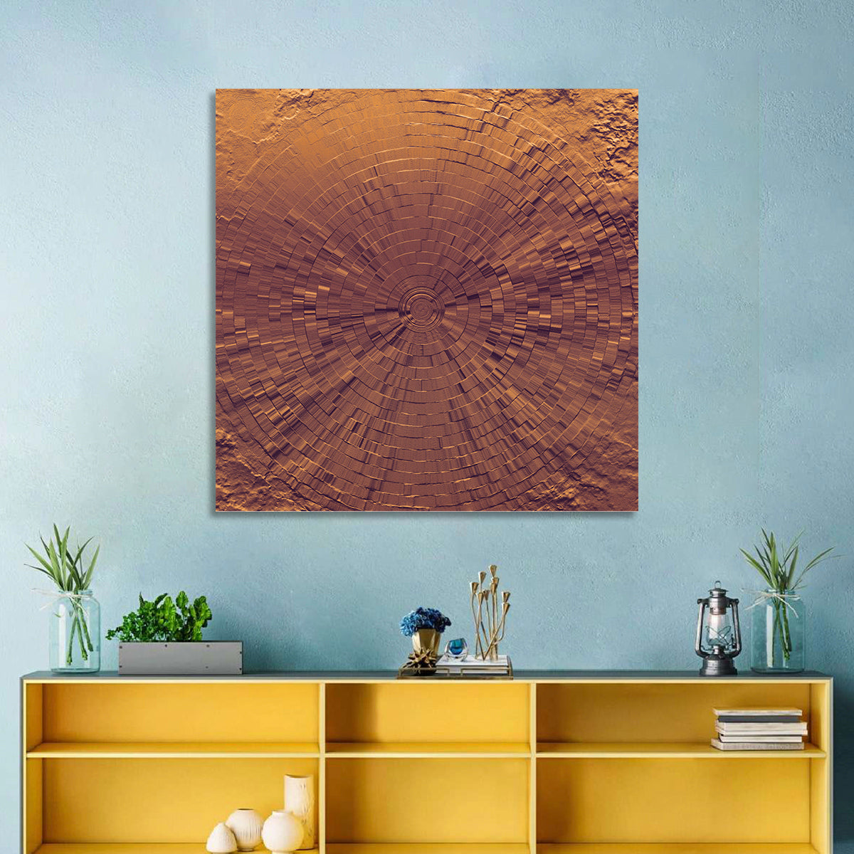 Blocks Focus Copper Rings Wall Art in a room, square