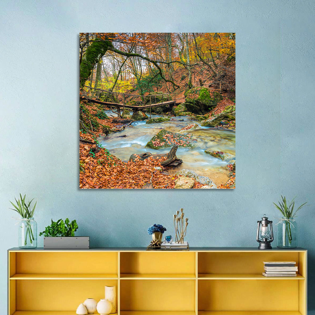 Mossy Footbridge in Autumn Forest Wall Art