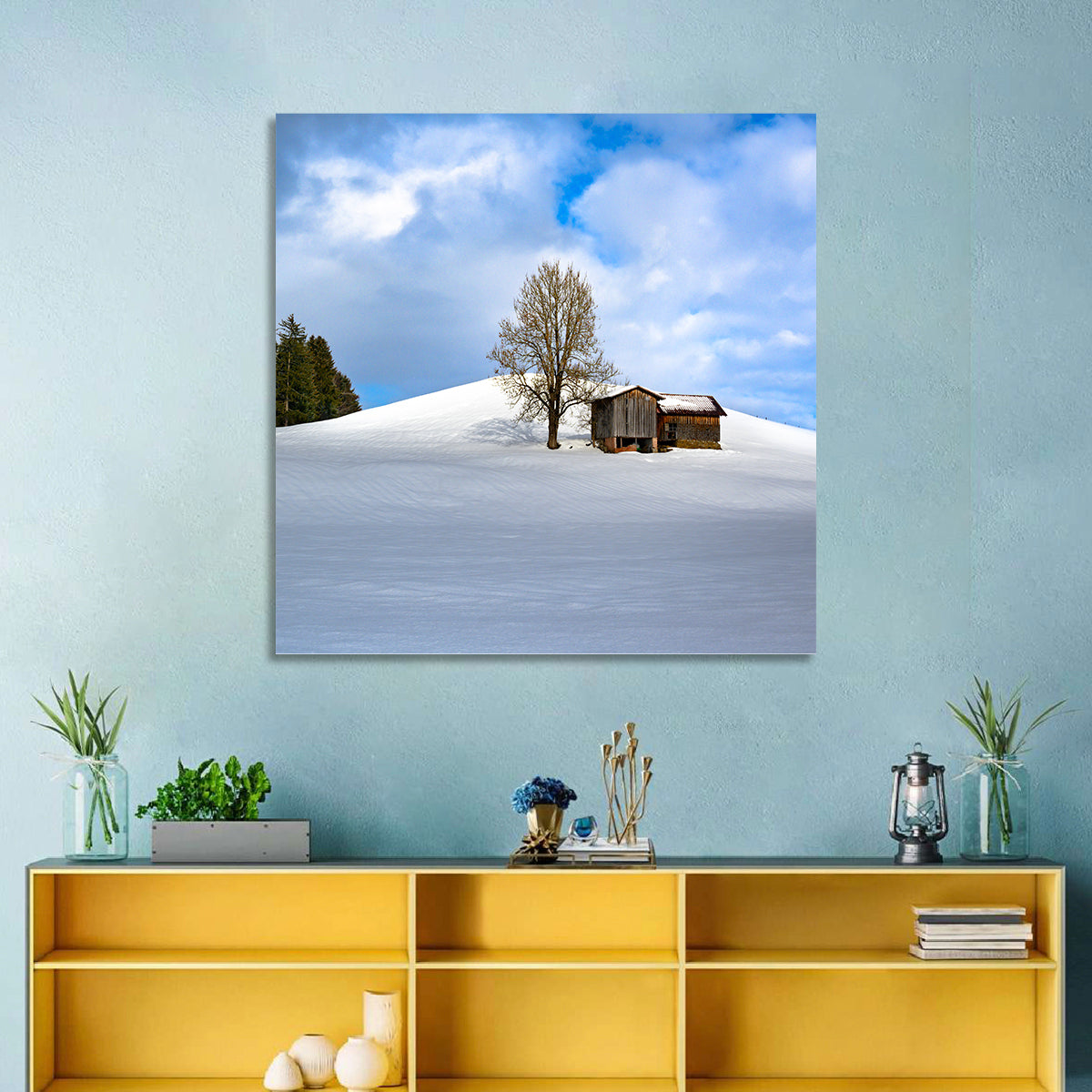 Rustic Barn on a Snowy Hill Wall Art
