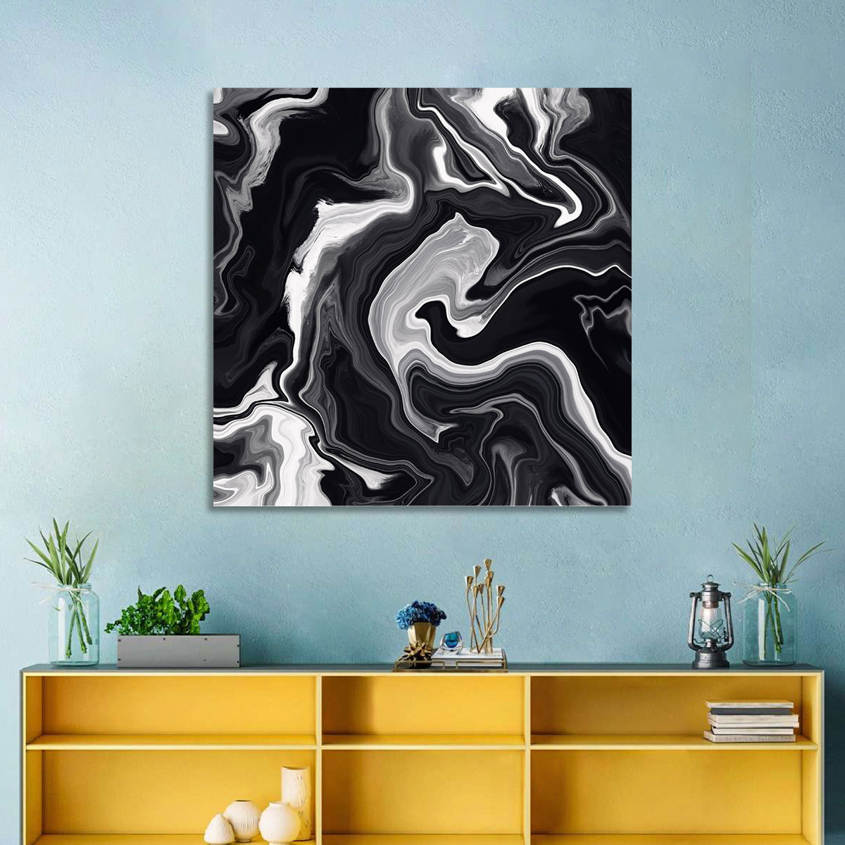 Flowing Black Marble Abstract Wall Art