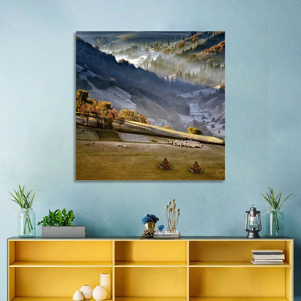 Mountain Village in Morning Mist Wall Art
