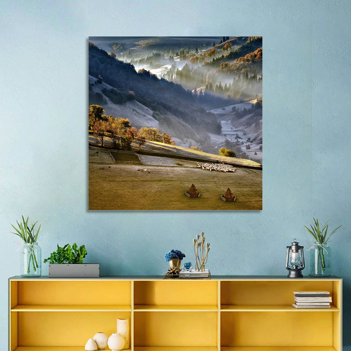 Mountain Village in Morning Mist Wall Art