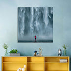 Skogafoss Waterfall with Figure in Pink Wall Art