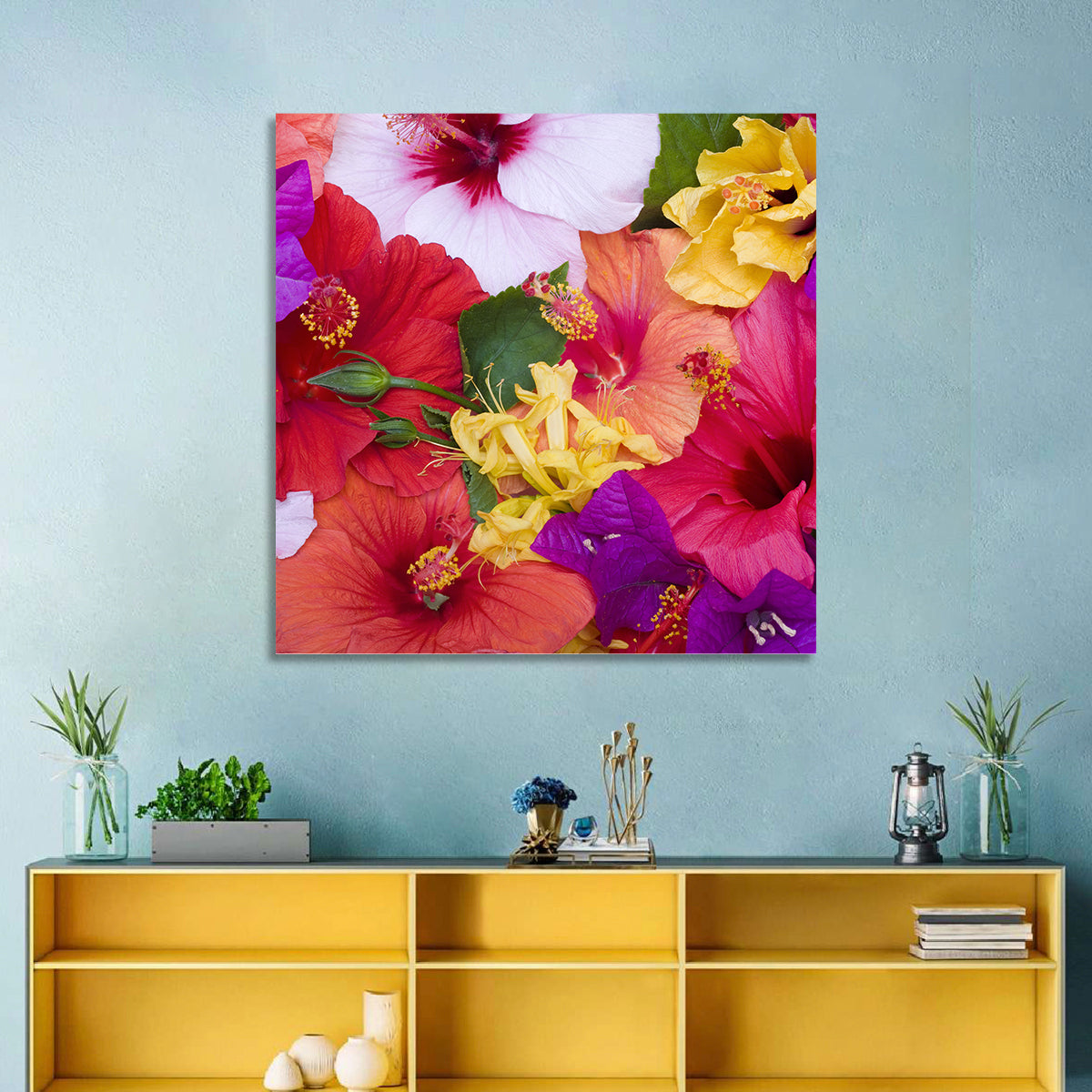 Tropical Bougainvillea and Hibiscus Bloom Wall Art