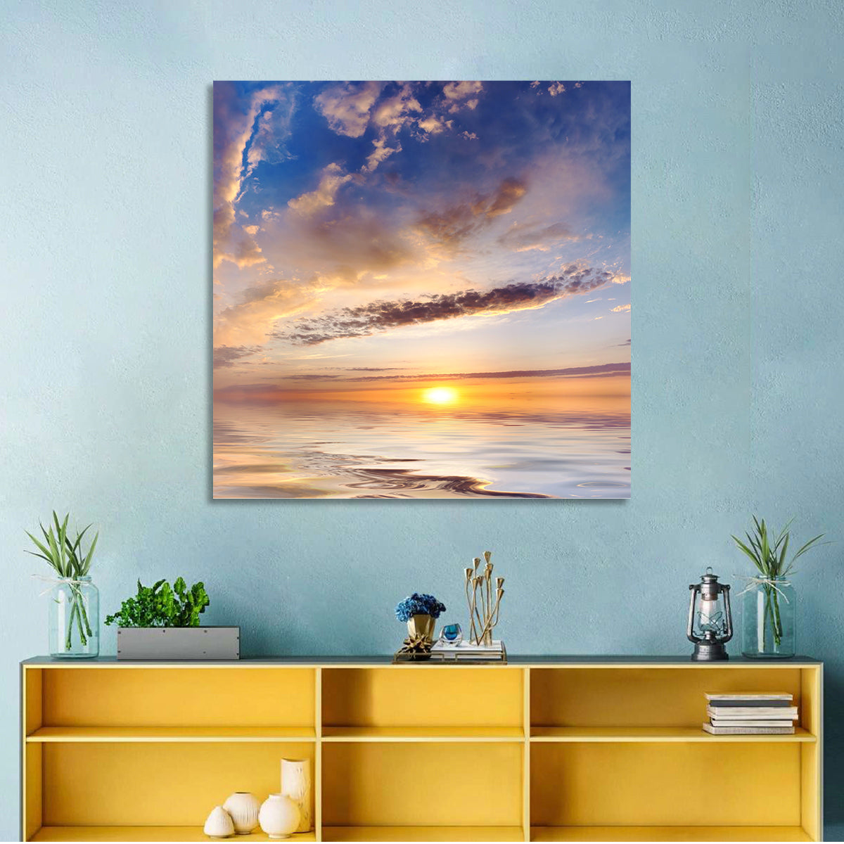 Sunlit Clouds Over Calm Sea Wall Art