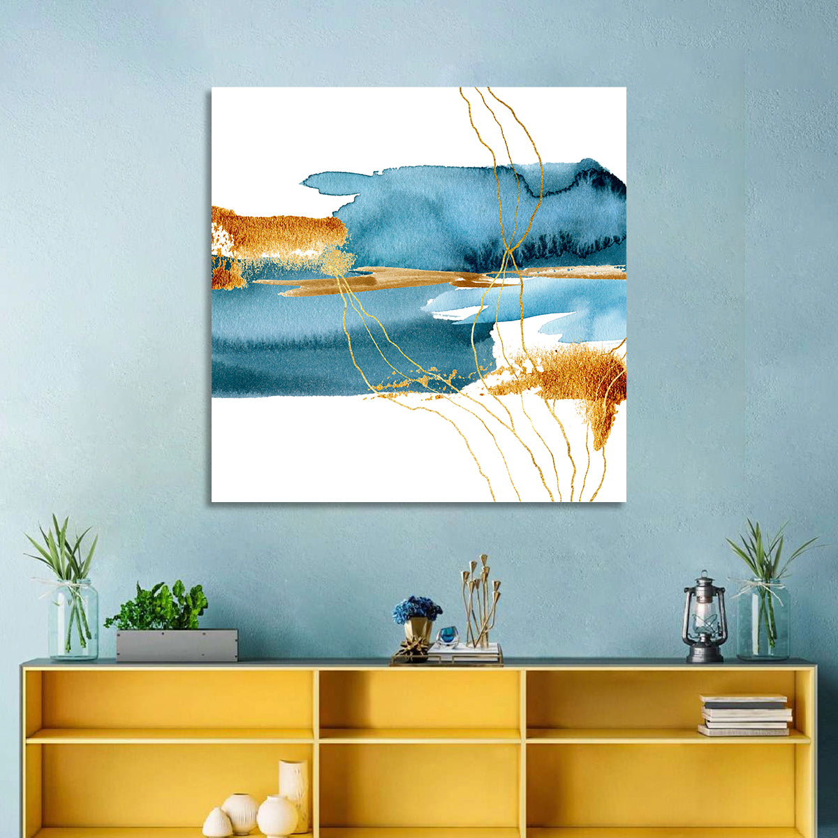 Underwater Plant Abstract Wall Art in a room, square