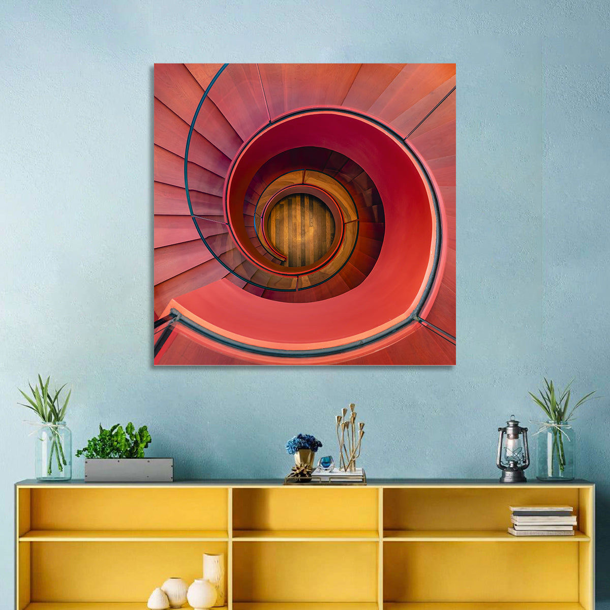 Red Spiral Staircase Wall Art