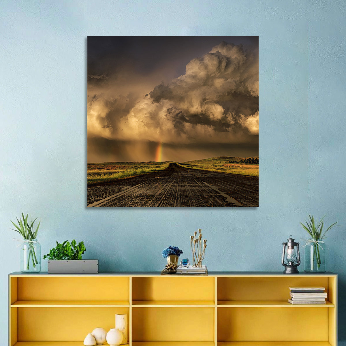 Rain-soaked Road to Rainbow Wall Art