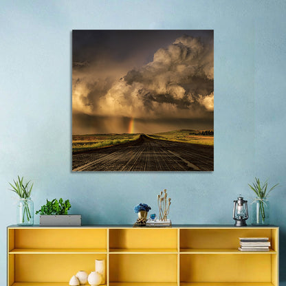 Rain-soaked Road to Rainbow Wall Art