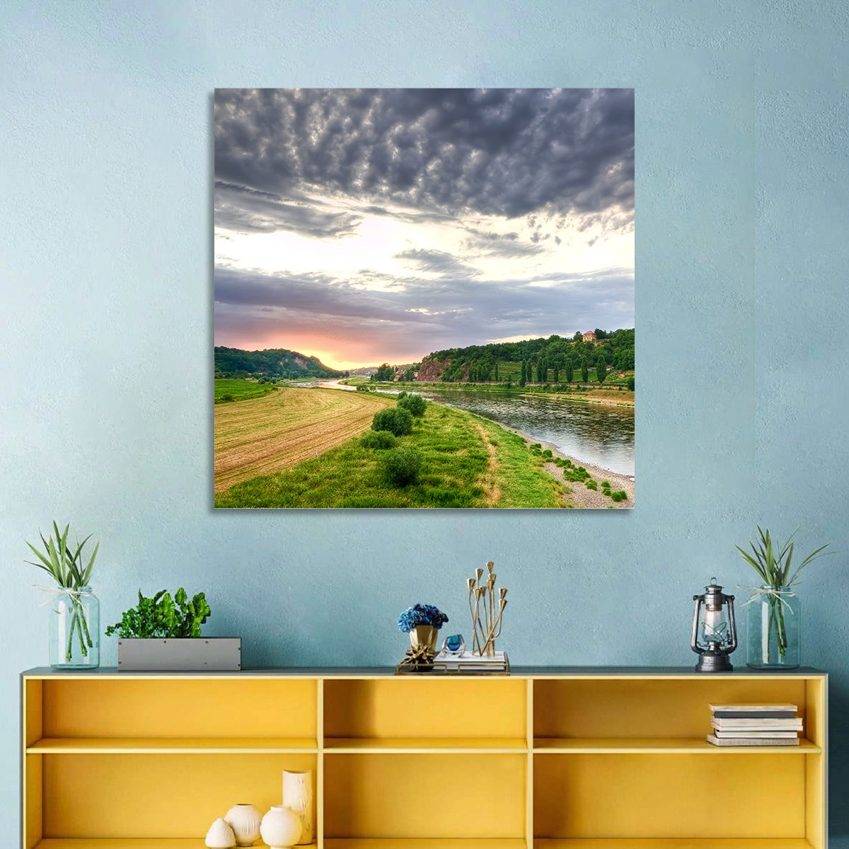 Elbe River at Golden Hour Wall Art