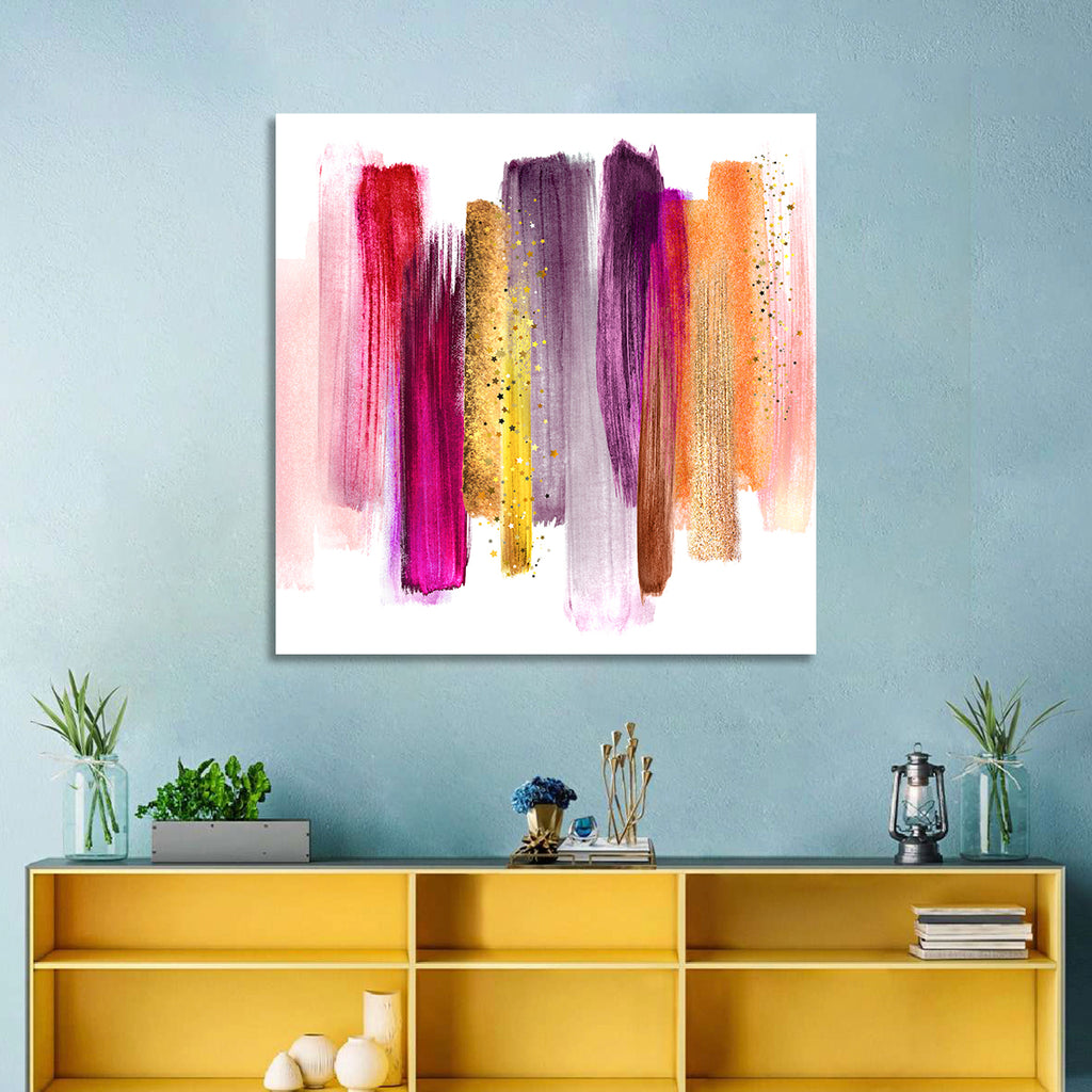 Fuchsia and Gold Brush Strokes Wall Art