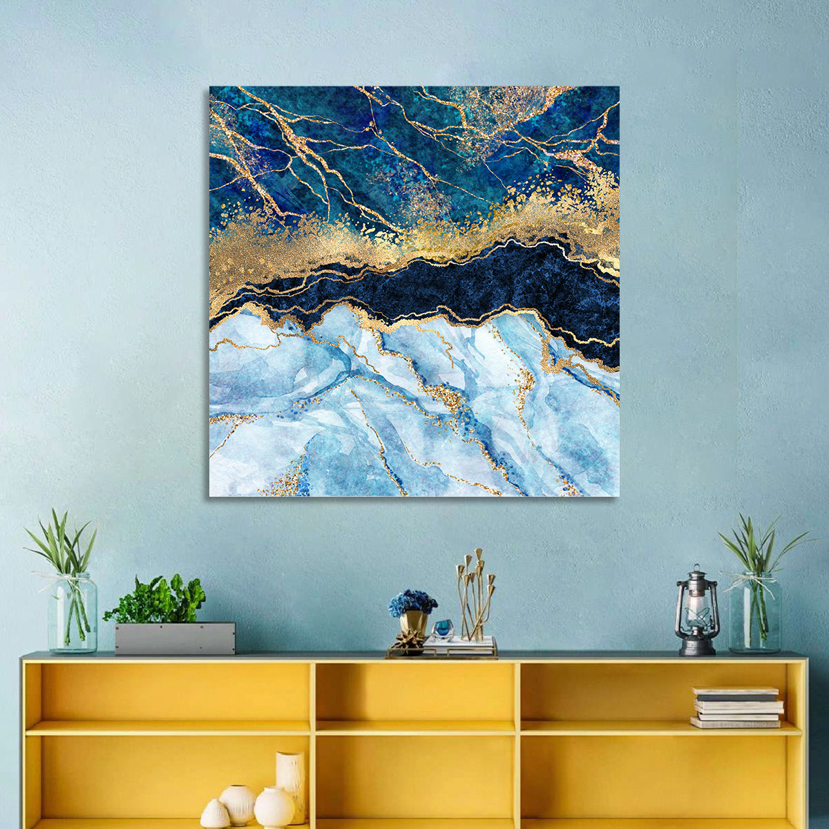Navy Blue Marble with Gold Veins Wall Art