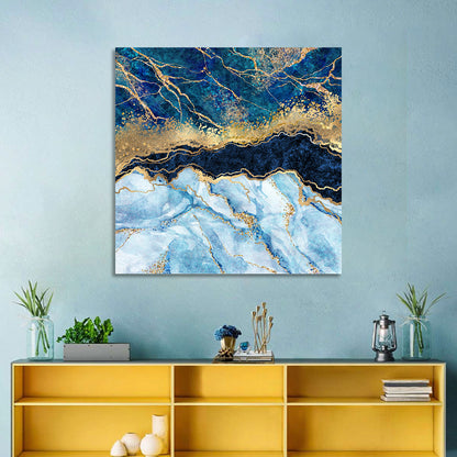 Navy Blue Marble with Gold Veins Wall Art