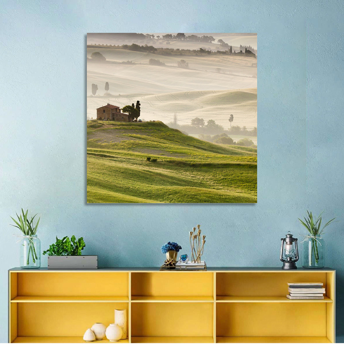 Foggy Tuscany Wall Art in a room, square