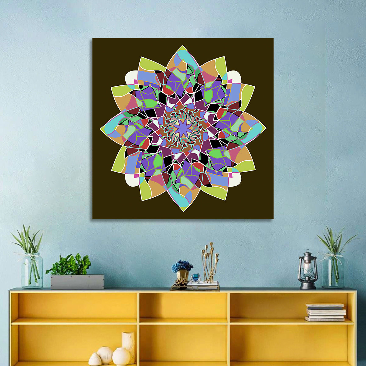 Dahlia Mandala Wall Art in a room, square