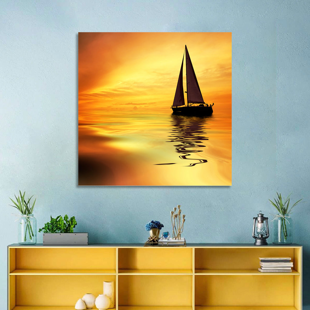 Golden Hour Sailboat Silhouette Wall Art