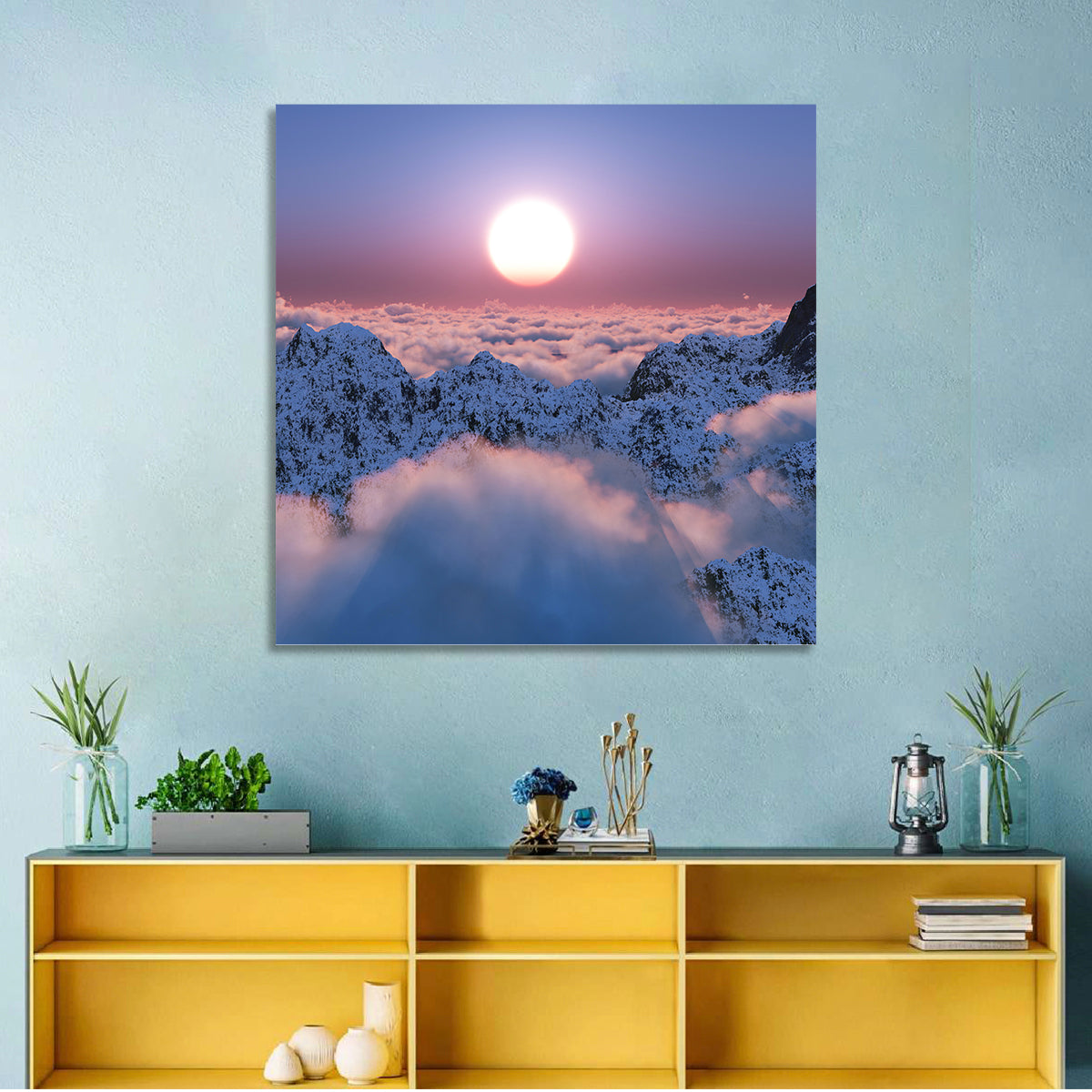 Sunset Above Snowy Mountains Wall Art