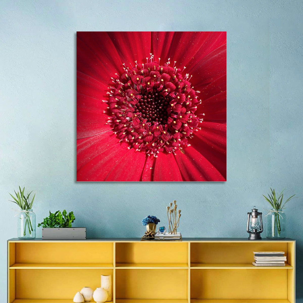 Red Gerbera Daisy Macro Close Up Wall Art