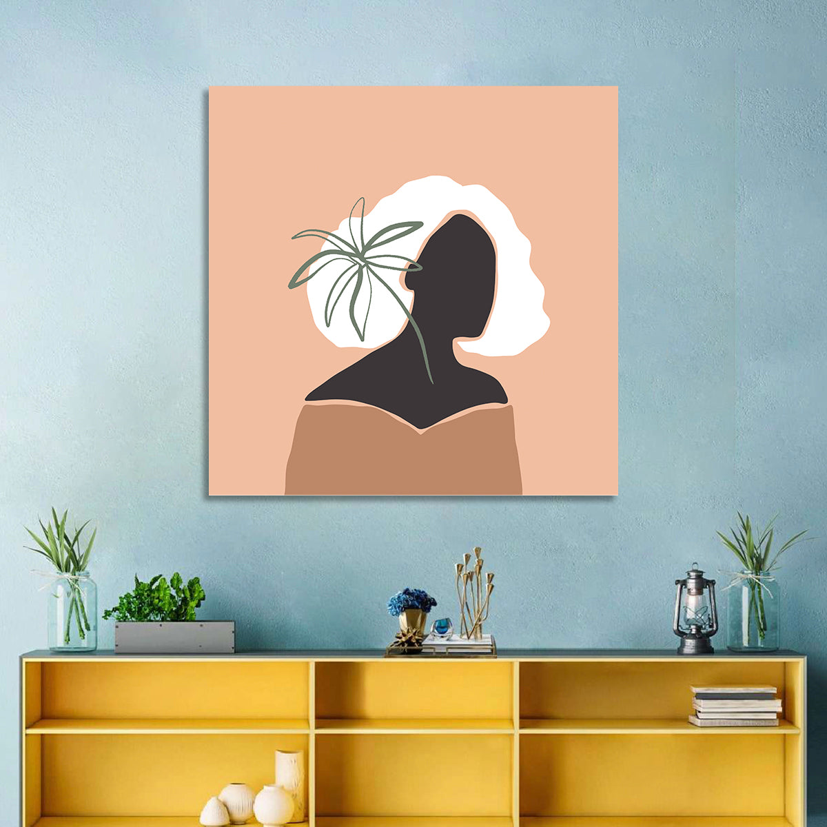 Modern Woman Silhouette Wall Art in a room, square