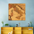 Antique Map of Italy with Ornate Cartouche Wall Art