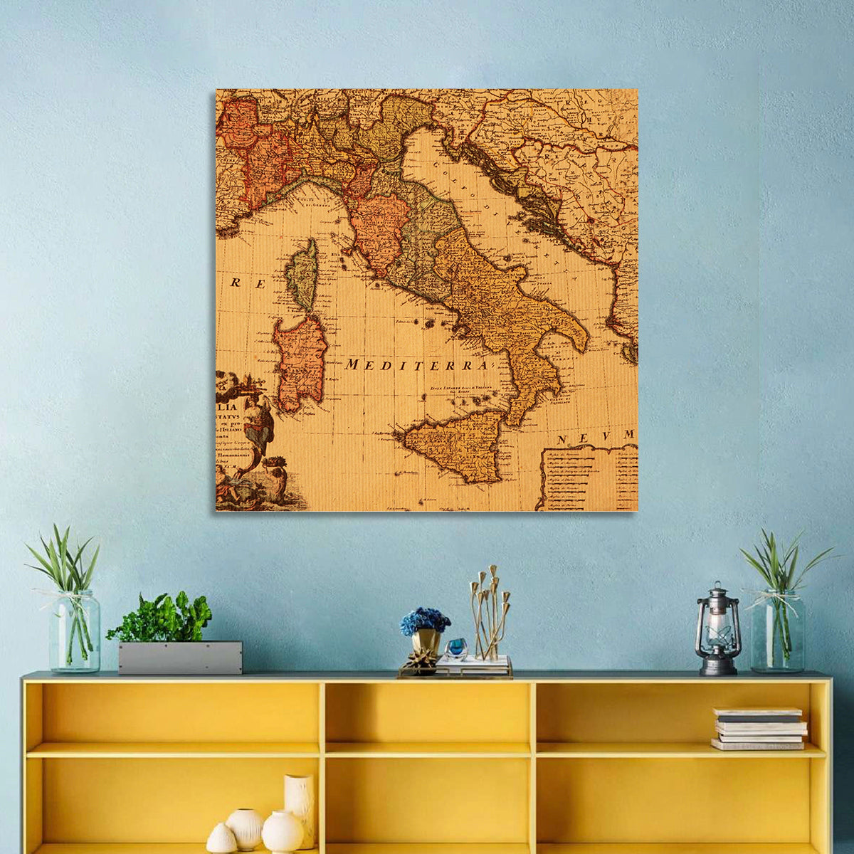 Antique Map of Italy with Ornate Cartouche Wall Art