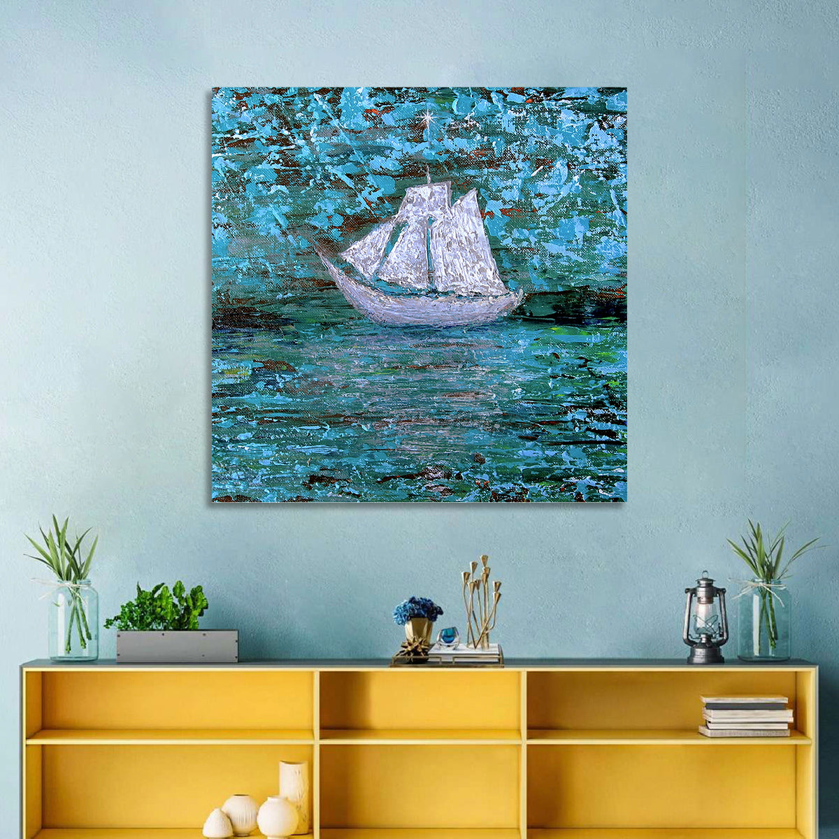 White Sailboat Reflection Wall Art