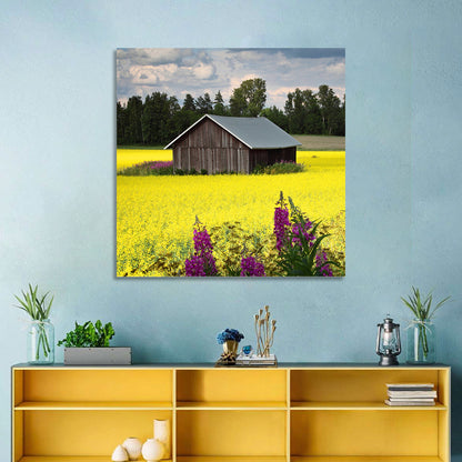 Finnish Barn in Yellow Field Wall Art