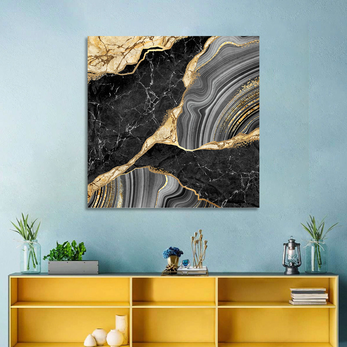 Gold River Abstract Wall Art in a room, square