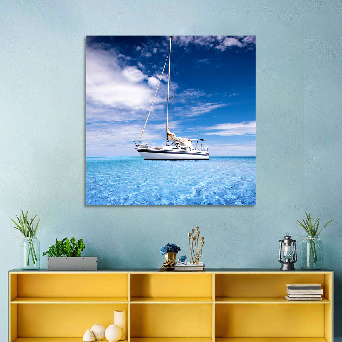 Furled Sails Over Turquoise Water Wall Art