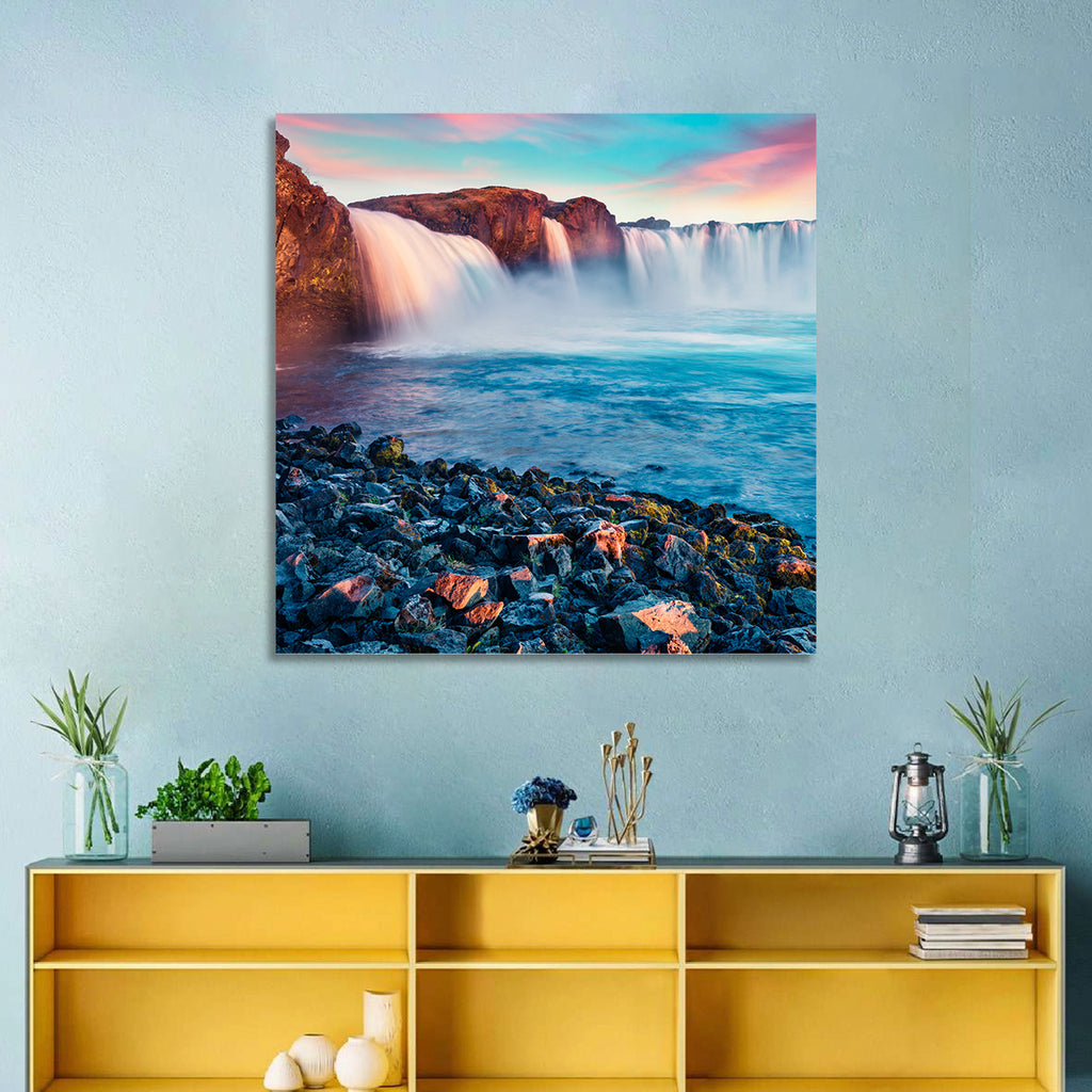 Goðafoss Waterfall at Sunset Wall Art