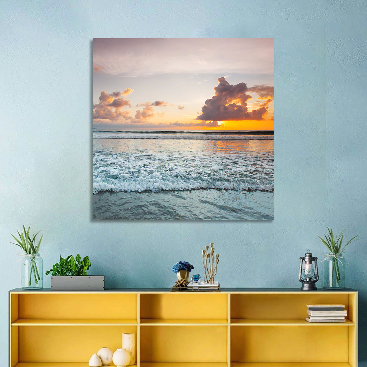 Cloudy Beach Sunset Wall Art