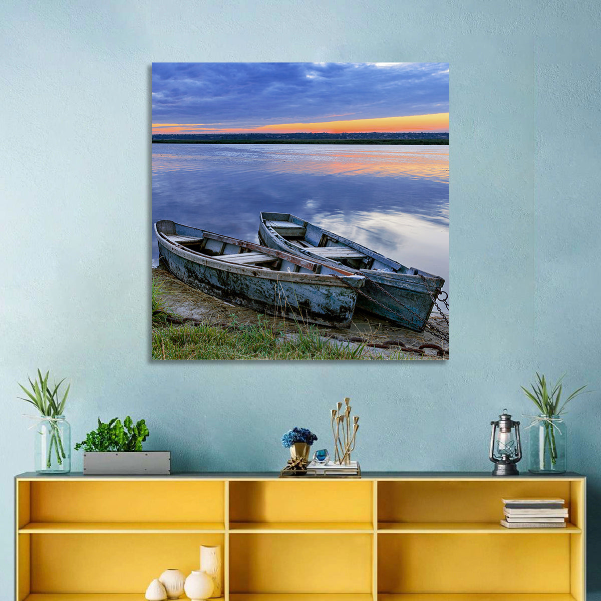 Chained Rowboats at Dusk Wall Art