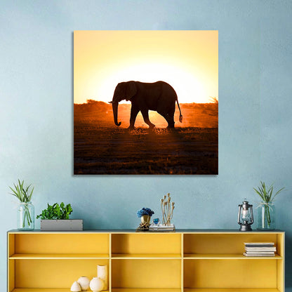 Golden Hour Elephant Silhouette Wall Art