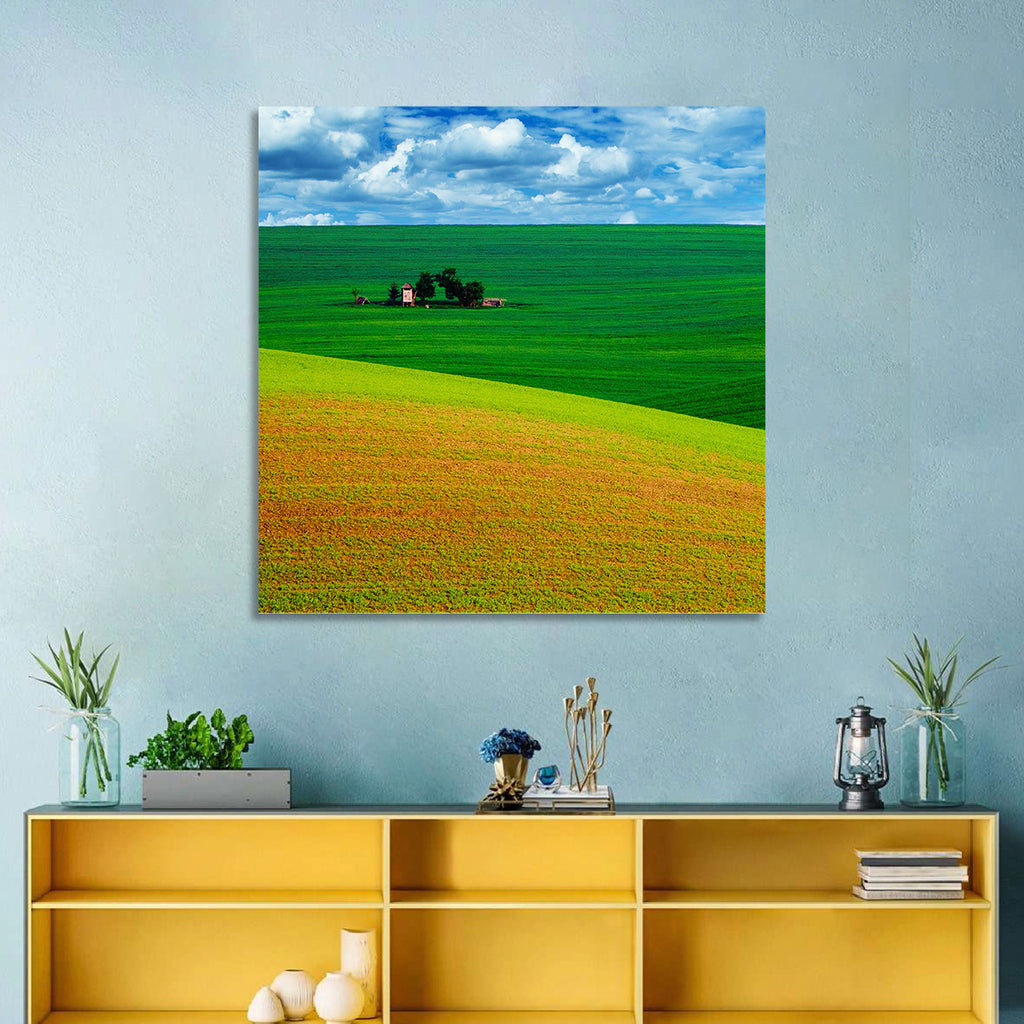 Golden Field and Green Hillside Wall Art