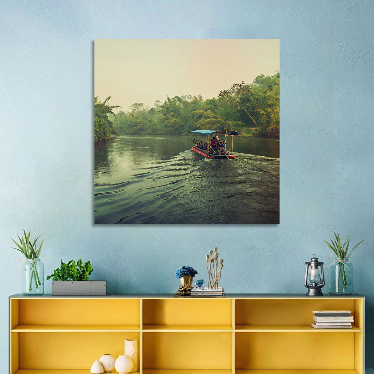 Misty Long-tail Boat on River Kwai Wall Art