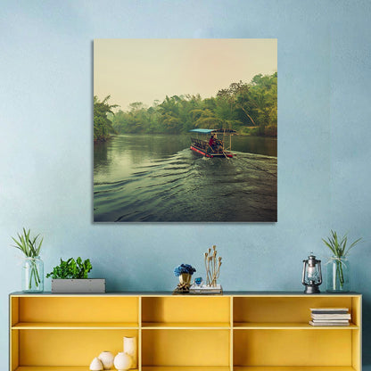 Misty Long-tail Boat on River Kwai Wall Art