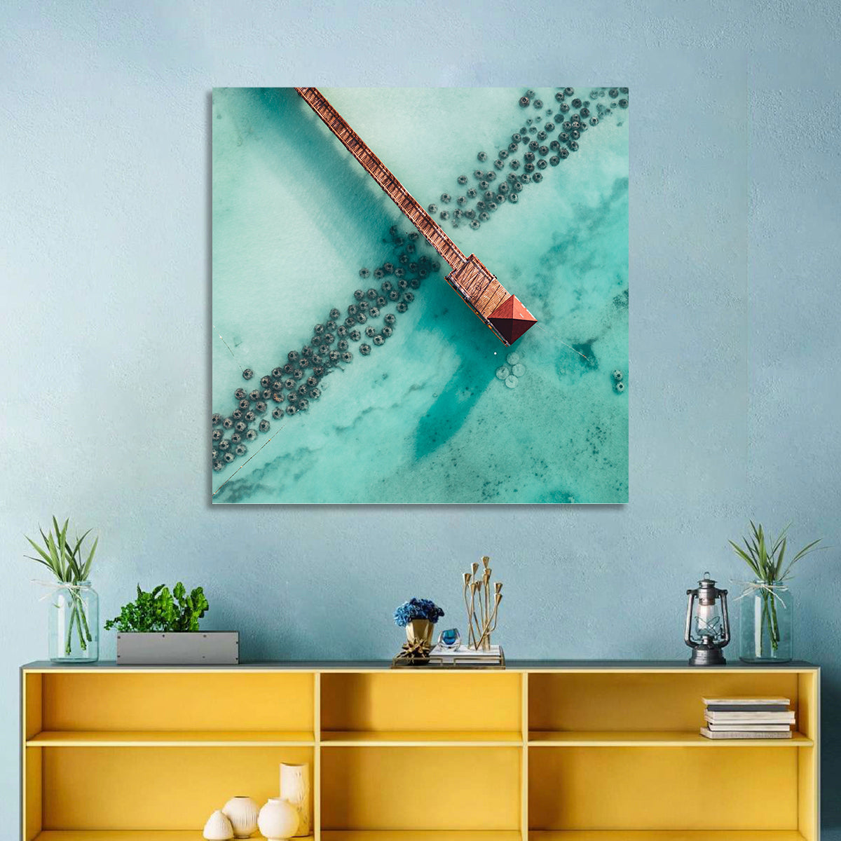 Aerial Red Pier Over Turquoise Water Wall Art
