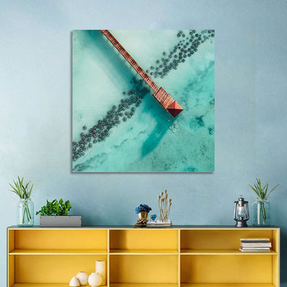 Aerial Red Pier Over Turquoise Water Wall Art