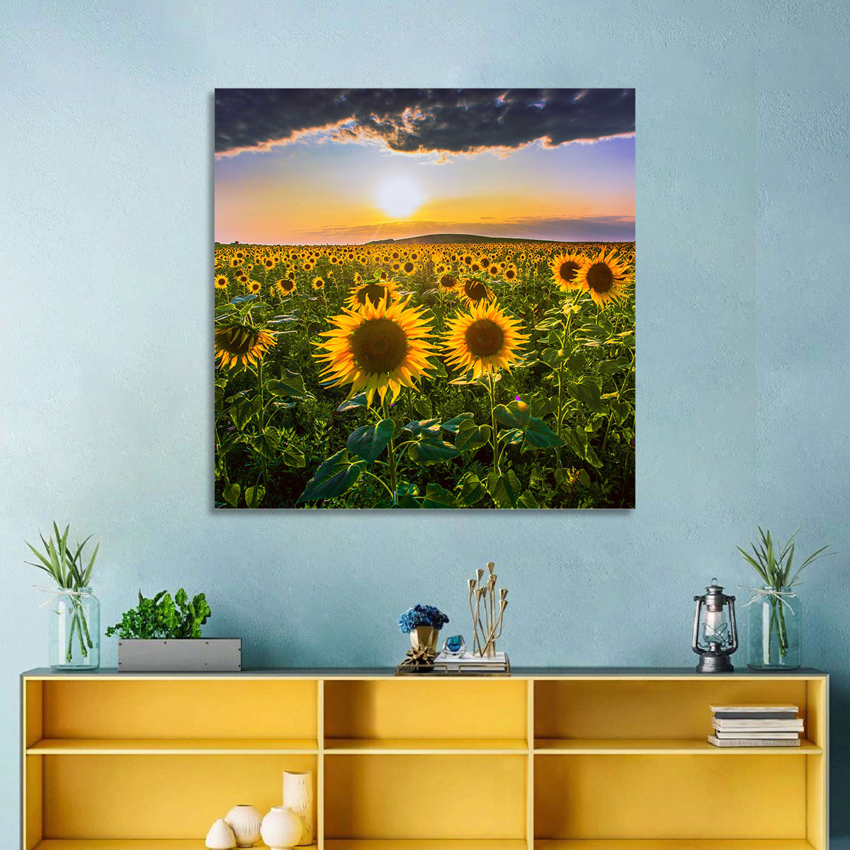 Sunflower Field at Golden Hour Wall Art