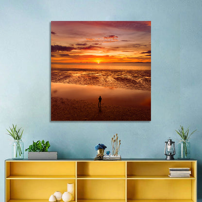 Solitary Figure on Sunset Shore Wall Art