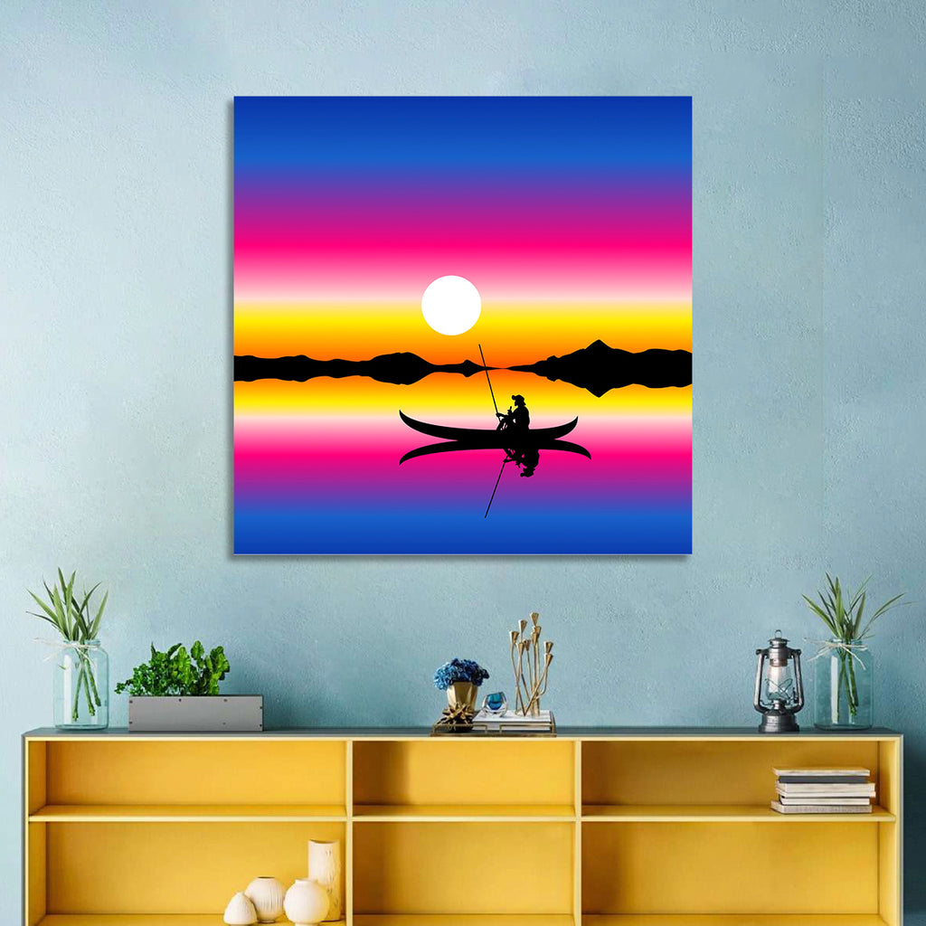 Fisherman Silhouette at Sunset Wall Art