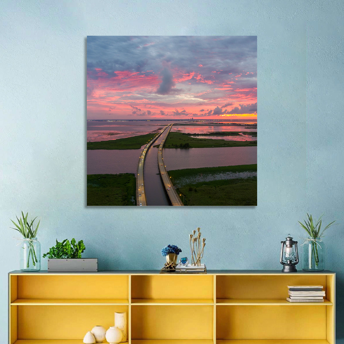 Mobile Bay Causeway at Dusk Wall Art